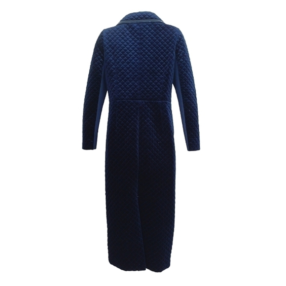 Vintage Women's Velvet Quilted Trench Coat Midnight Blue S/M - Picture 8 of 8